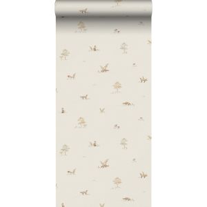 Borastapeter papel de parede floresta com animais da floresta bege