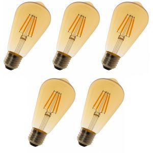 Pack x5 lâmpada LED st64 E27 edison 8w 750lm. Luz quente 2700k