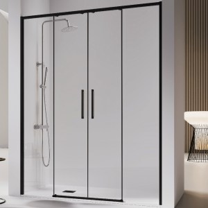 Mampara con dos puertas correderas delta 2 negro  146-147 cm