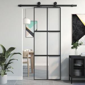 Porta deslizante 76x205 cm vidro temperado e alumínio preto ptxt5683