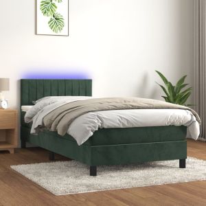 Cama box spring c/ colchão/LED 80x200 cm veludo verde-escuro yht1279