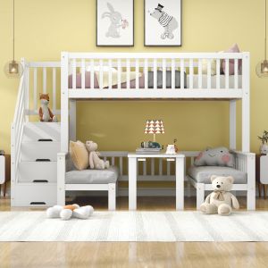 Beliche com mesa e arrumação 90x200cm 120x200cm madeira – branco