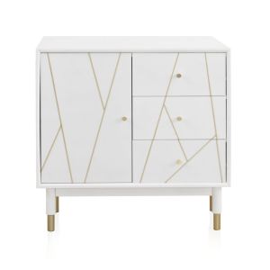Cômoda com 3 gavetas e 1 porta, laqueada em branco com frente d, 80x40x80cm