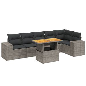 vidaXL set de sofás de jardín 7 piezas con cojines ratán pe gris