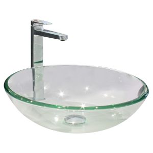 Ondee - lavatório redondo mitra - transparente -42cm -vidro -sem transbordo