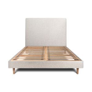 Cama de 135x190 cm com cabeceira estofada - tecido bouclette - bege claro