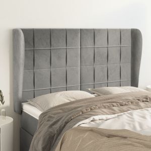 Cabeceira de cama c/ abas veludo 147x23x118/128cm cinza-claro ptob5219