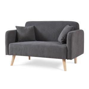 Sofá de 2 lugares midt de cordão madeira 132x70x81 cm - cinzento [en.casa]
