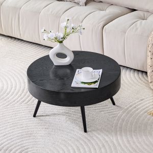 Mesa de centro redonda preta mdf e metal 35,5x70x70cm