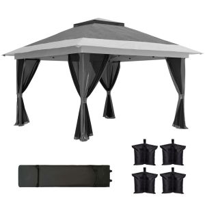 Pérgola de exterior 356x356x280 cm metal e tecido oxford color gris