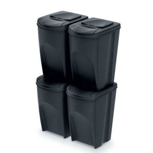 Conjunto de 4 baldes de lixo keden sortibox plástico reciclado, preto, 140l