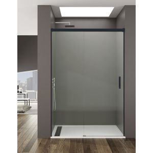 Resguardo frontal de chuveiro basic 1+1 130 transparente perfil preto