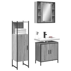 3 pcs conjunto móveis wc derivados de madeira cinzento sonoma