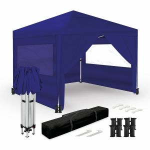 Tenda dobrável 3x3m – 4 paredes laterais – azul – jardim exterior