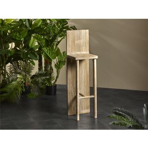 Banqueta de bar com encosto, madeira natural, 105 cm. 35x40x105 cm