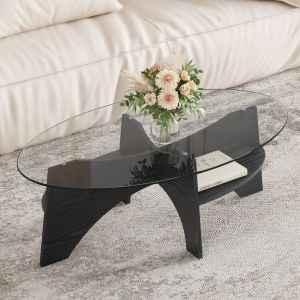Mesa de centro vidro transparente preto 36x105x60cm