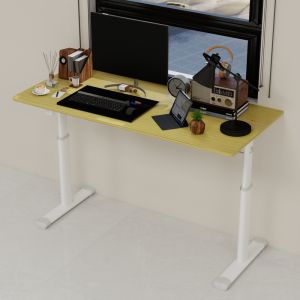 Mesa de escritório ajustável manual madeira e metal castanho