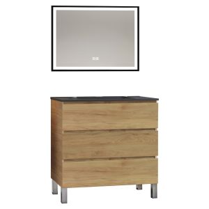 Móvel de banho trendy -80cm-madeira-3gavetas-preto-espelho selena