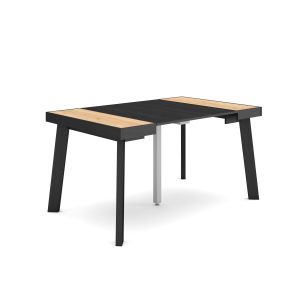 Mesa extensível, 140x90x73cm, carvalho e preto, pés de madeira rf3034