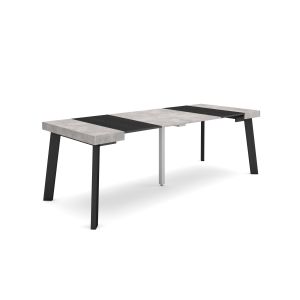 Mesa consola extensível, 58/222x90x73cm, cimento, pés de madeira rf3071