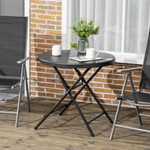 Mesa dobrável redonda para exterior 80cm cinza escuro aço efeito madeira