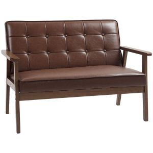 Sofá de 2 lugare 115x70x81 cm pu e madeira de borracha color marrón Homcom
