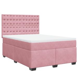 vidaXL cama box spring con colchón terciopelo rosa 160x200 cm