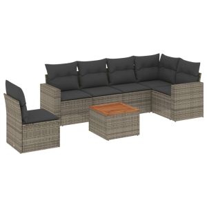 vidaXL set de sofás de jardín 7 piezas con cojines ratán pe gris
