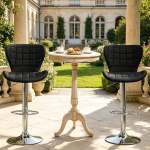 Set de 2 taburetes de bar ajustables lino negro con reposapiés