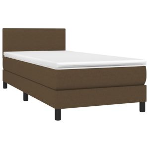 vidaXL cama box spring con colchón LED tela marrón oscuro 90x200 cm