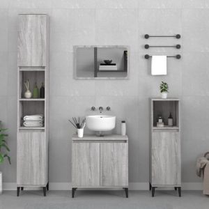 3 pcs conjunto móveis casa de banho madeira proc. Cinza sonoma