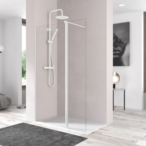 Porta basculante de ecrã de duche pivotante 90cm + 40cm branco transparente