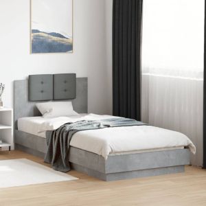 Cama c/ cabeceira/luzes LED 100x200 cm cinza cimento seaw4456
