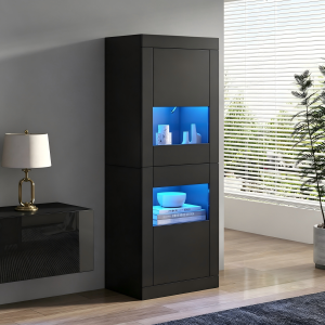 Vitrina com LED 2 portas preto 162x61x42cm