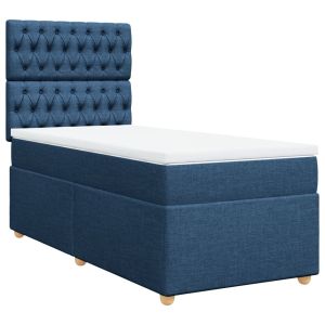 vidaXL cama box spring con colchón tela azul 90x190 cm