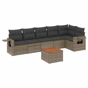 vidaXL set de sofás de jardín 7 piezas con cojines ratán pe gris