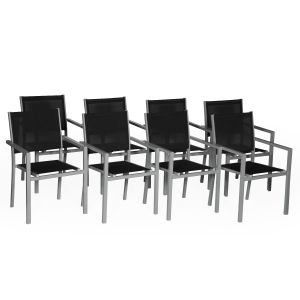 Conjunto de 8 cadeiras de alumínio cinzento - textilene preto