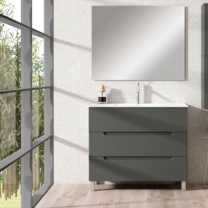 Móveis de banheiro, pia, espelho e aplique LED victoria 80x45cm grafite pés
