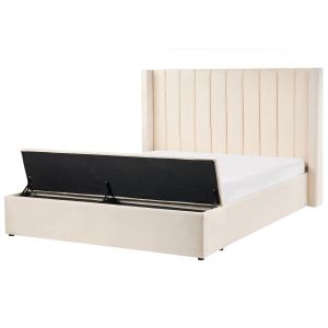 Cama com banco de arrumação noyers veludo branco creme 160 x 200 cm