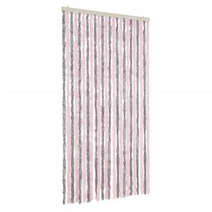 Cortina anti-insetos 100x200 cm chenille cinza-prateado e rosa