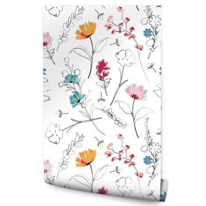 Papel de parede flores coloridas plantas sala de estar
