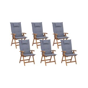 Conjunto de 6 cadeiras de jardim com almofadas java madeira de acácia azul