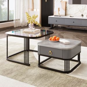 Mesa de centro 2 peças com gavetas preto 44,5x60x60cm