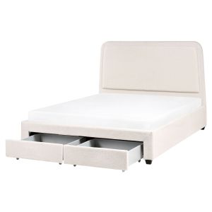 Cama com gavetas de arrumação sardent bouclé branco creme 160 x 200 cm
