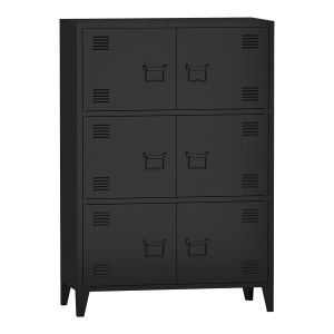 Armário de escritório - metálico - preto - 6 portas - 3 prateleiras - estil