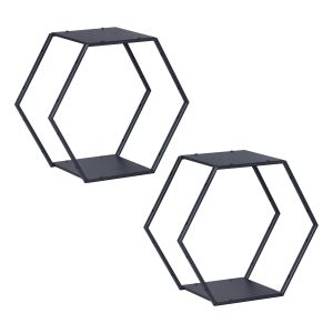 Prateleiras de parede - helloshop26 - conjunto de 2 - aço - preto - 32 x 37