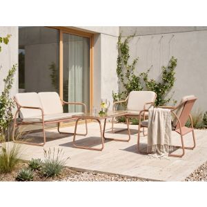 Conjunto de jardim com mesa 4 lugares calascio metal creme claro