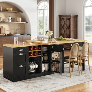 Mesa de cozinha giratória com arrumação preta 74x197x40cm
