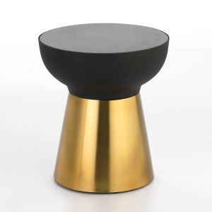 Mesa lateral 40x40x43 em granito preto, metal dourado, preta