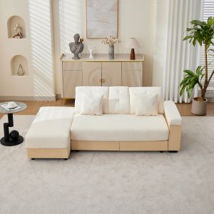Sofá-cama com arrumação em chenille bege 3 lugares 217 cm